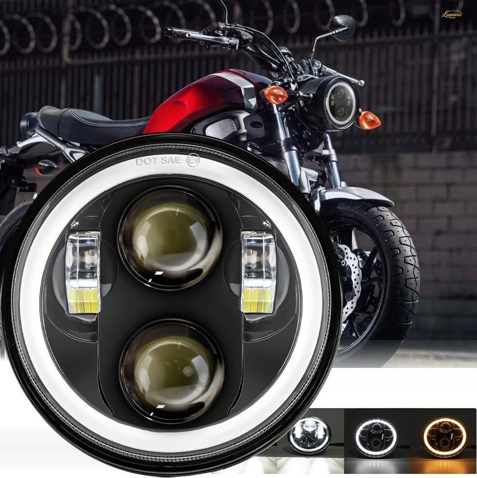 5.75インチ オートバイ用LEDヘッドライト FARO MOTOライト ハロ ホワイト DRL エンジェルアイ ダイナ スポーツスター ソフテイル 5 3/4イン