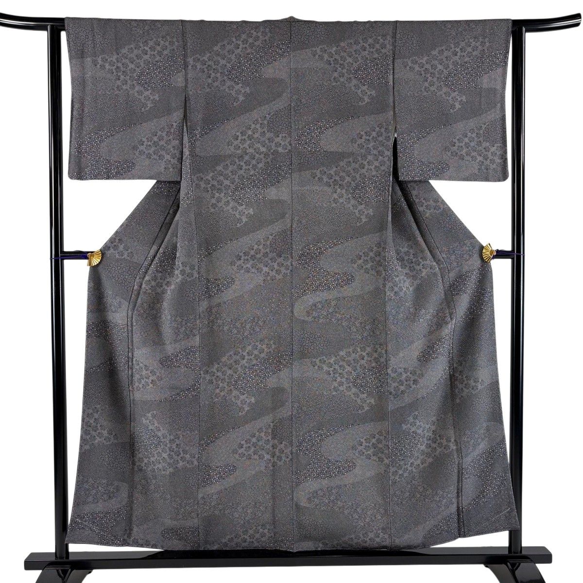 【美品】 江戸小紋 身丈156cm 裄丈62.5cm S 袷 寄せ柄 黒灰 正絹 秀品 【中古】