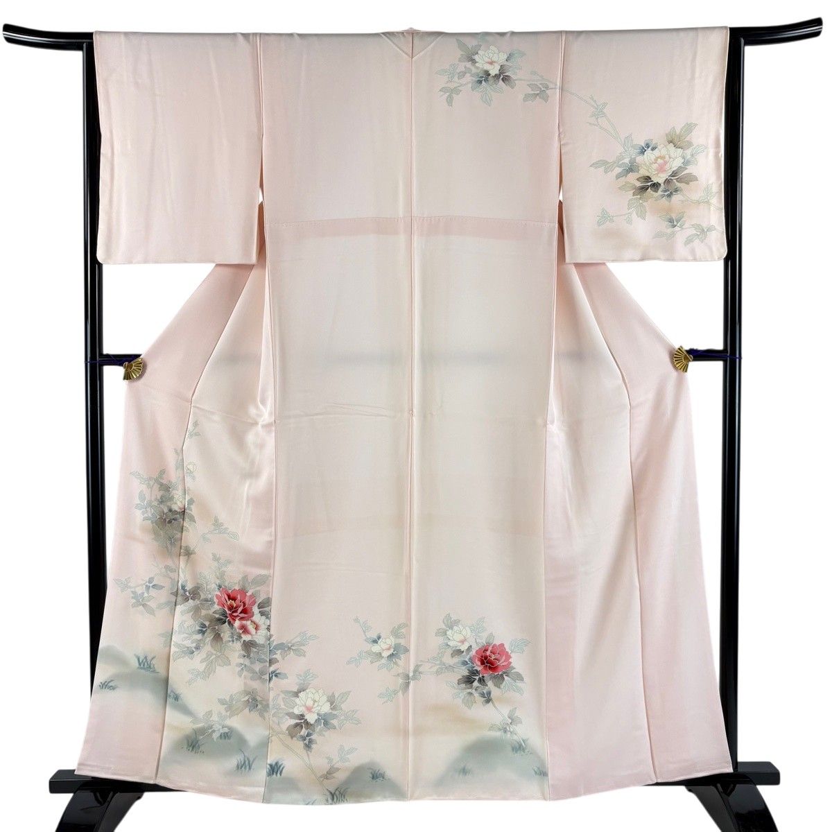 訪問着 身丈160cm 裄丈64.5cm M 袷 枝花 ぼかし 金彩 薄ピンク 正絹 秀品 【中古】