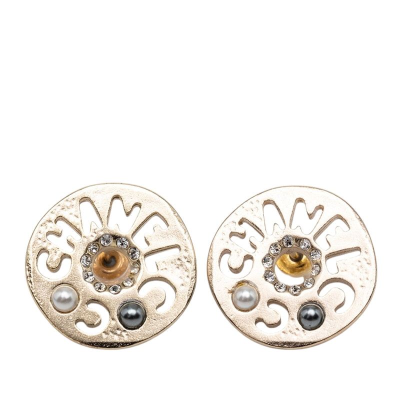 CHANEL パールストーンピアス シャネル ロゴ ピアス A19C ゴールド メッキ フェイクパール ライン