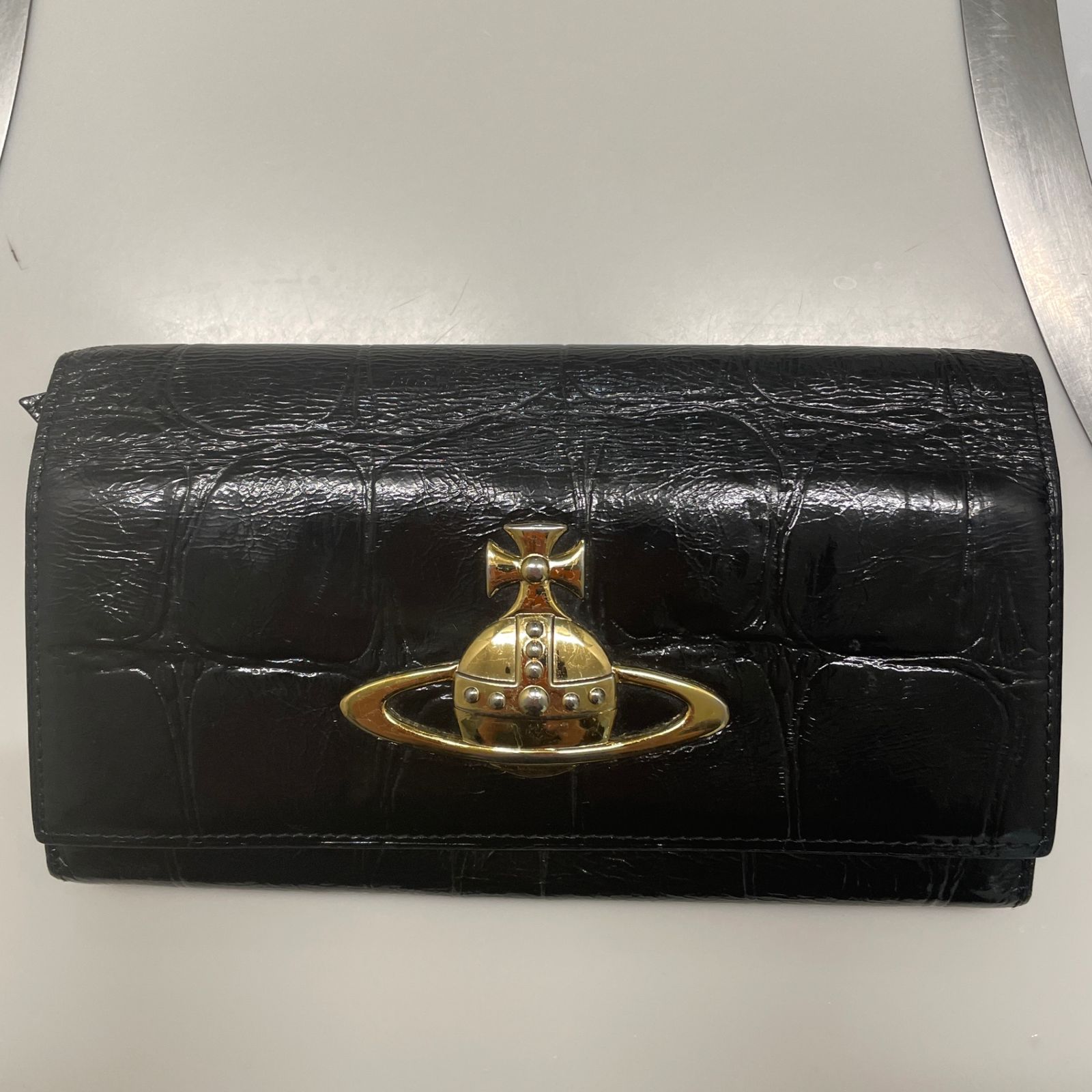 ヴィヴィアンウェストウッド vivienne westwood クロコ型押し エナメル enamel ブラック 黒 クロ BLACK 財布 サイフ wallet ウォレット 長財布