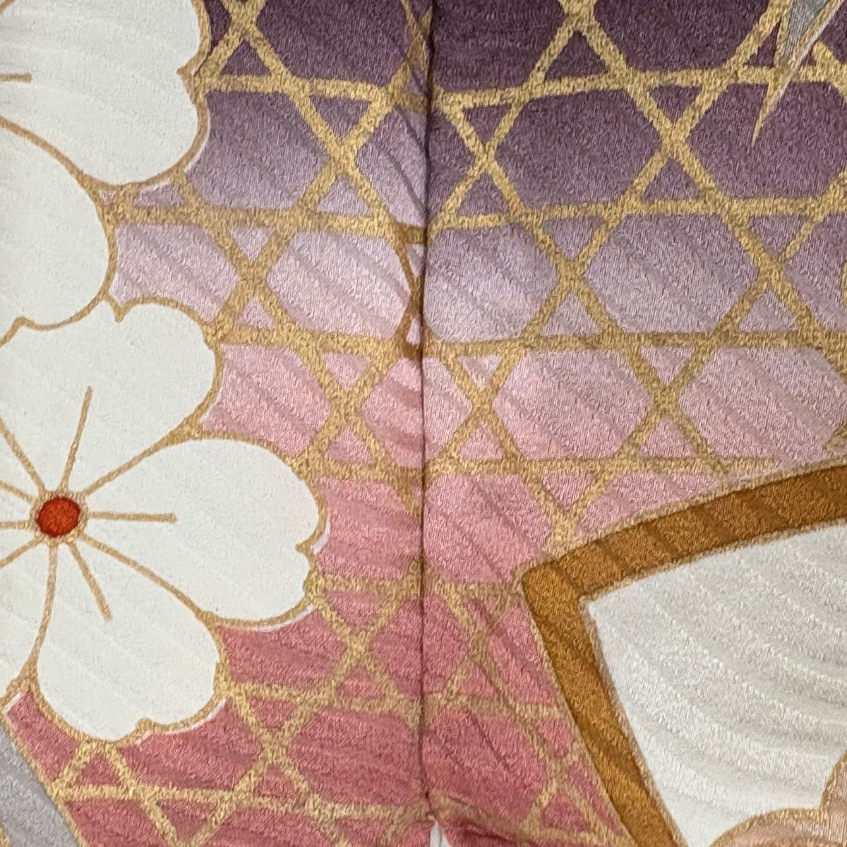 振袖 身丈171cm 裄丈68cm L 袷 扇面 草花 金糸 金彩 茶紫 正絹 秀品 
