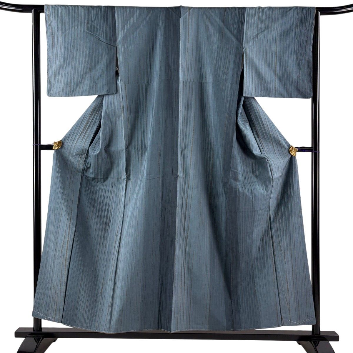 【美品】 小紋 身丈154.5cm 裄丈63cm S 袷 紬地 幾何学 青灰色 正絹 秀品 【中古】