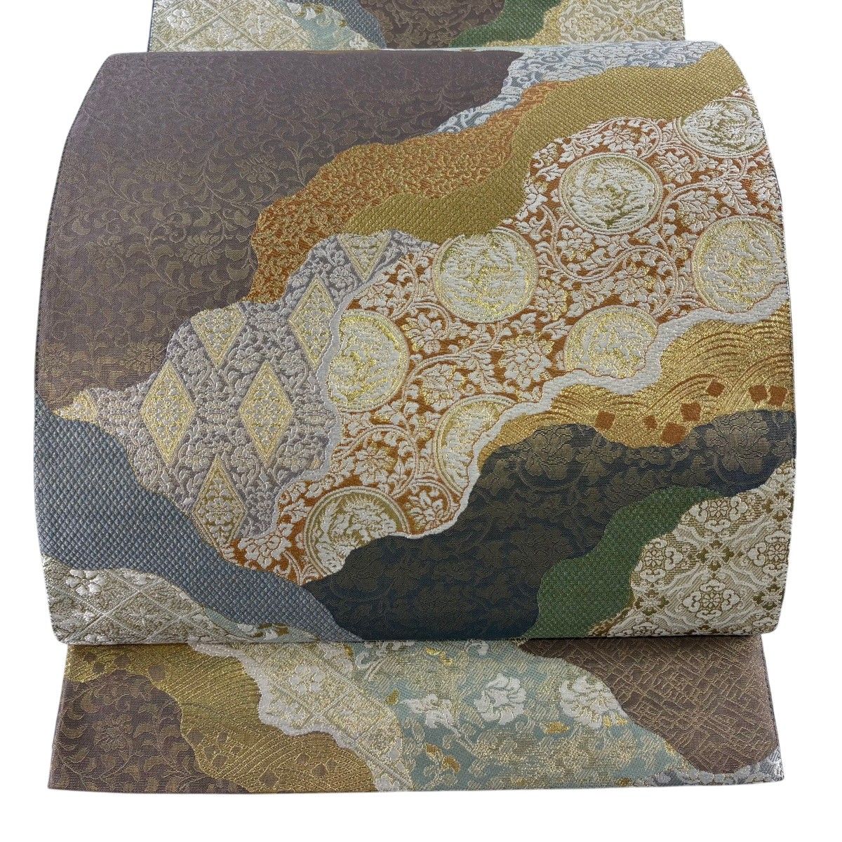 【美品】 袋帯 秀品 道長取 草花 金糸 薄小豆 六通 正絹 【中古】