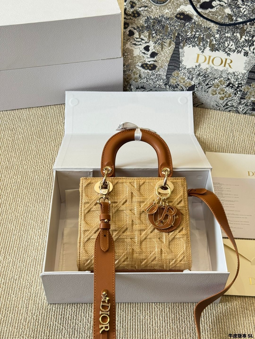 【今日特価】Dior Lady Raffia Tote Bag ラフィア トートバッグ（フルパッケージ付き）