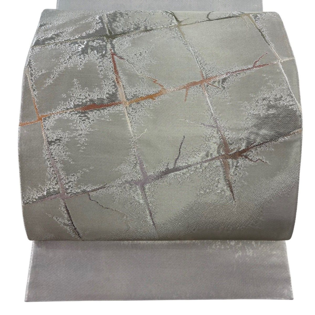 【美品】 袋帯 秀品 祥園 落款 幾何学模様 金銀糸 銀色 お太鼓柄 正絹 【中古】
