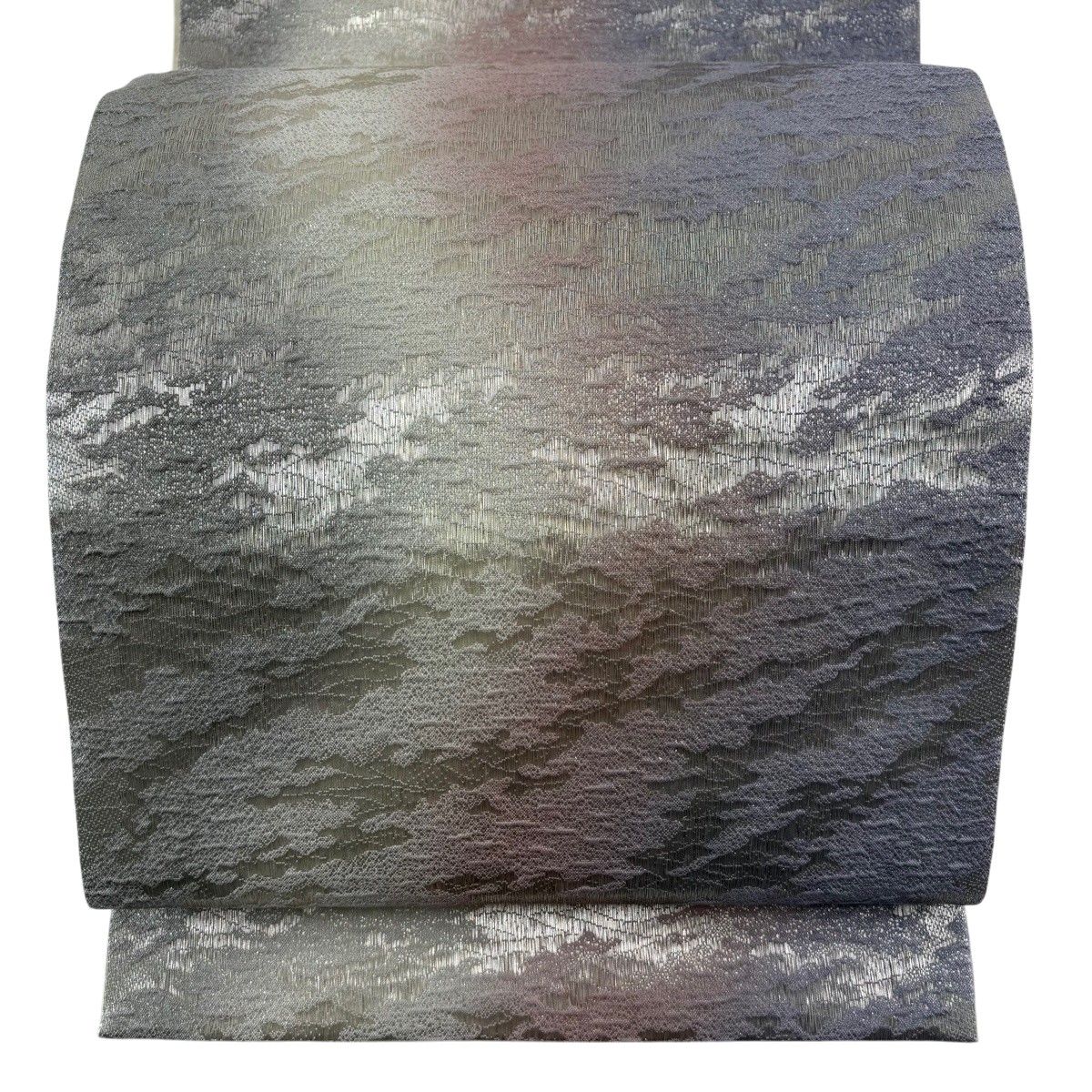 【美品】 袋帯 秀品 霞 銀糸 箔 灰紫 お太鼓柄 正絹 【中古】