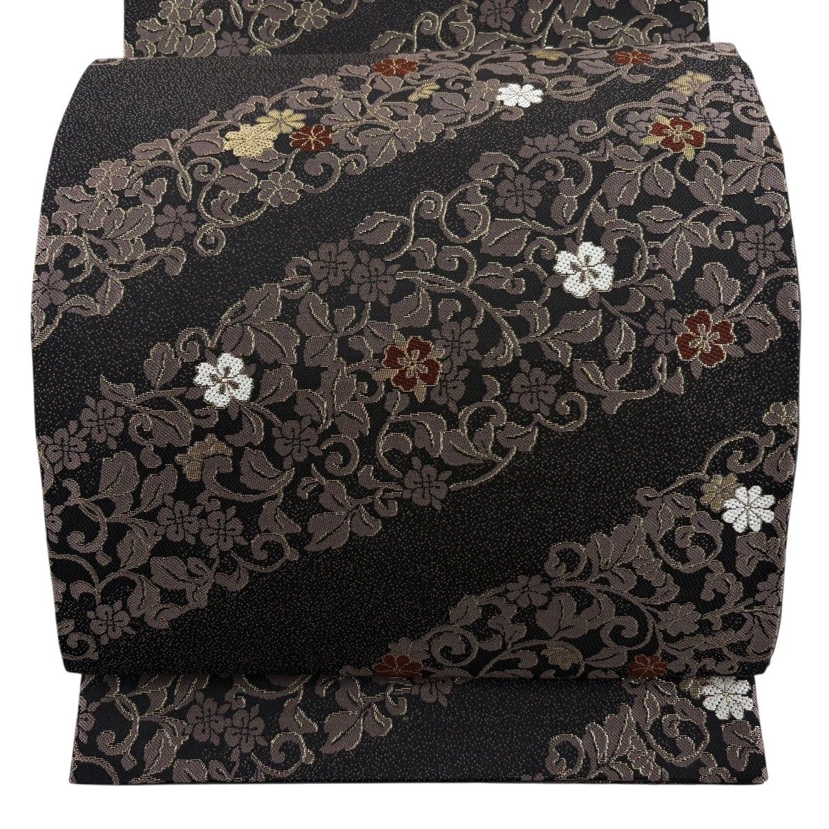 【美品】 袋帯 秀品 花唐草 箔 焦茶色 六通 正絹 【中古】