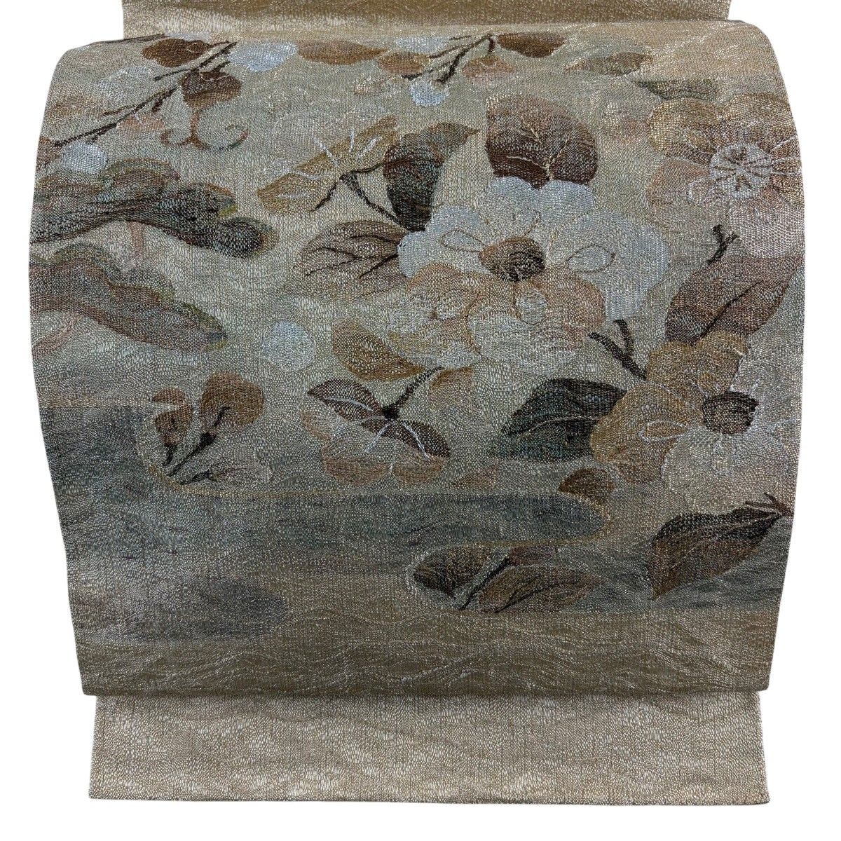 【美品】 袋帯 秀品 枝花 ヱ霞 金銀糸 金色 お太鼓柄 正絹 【中古】