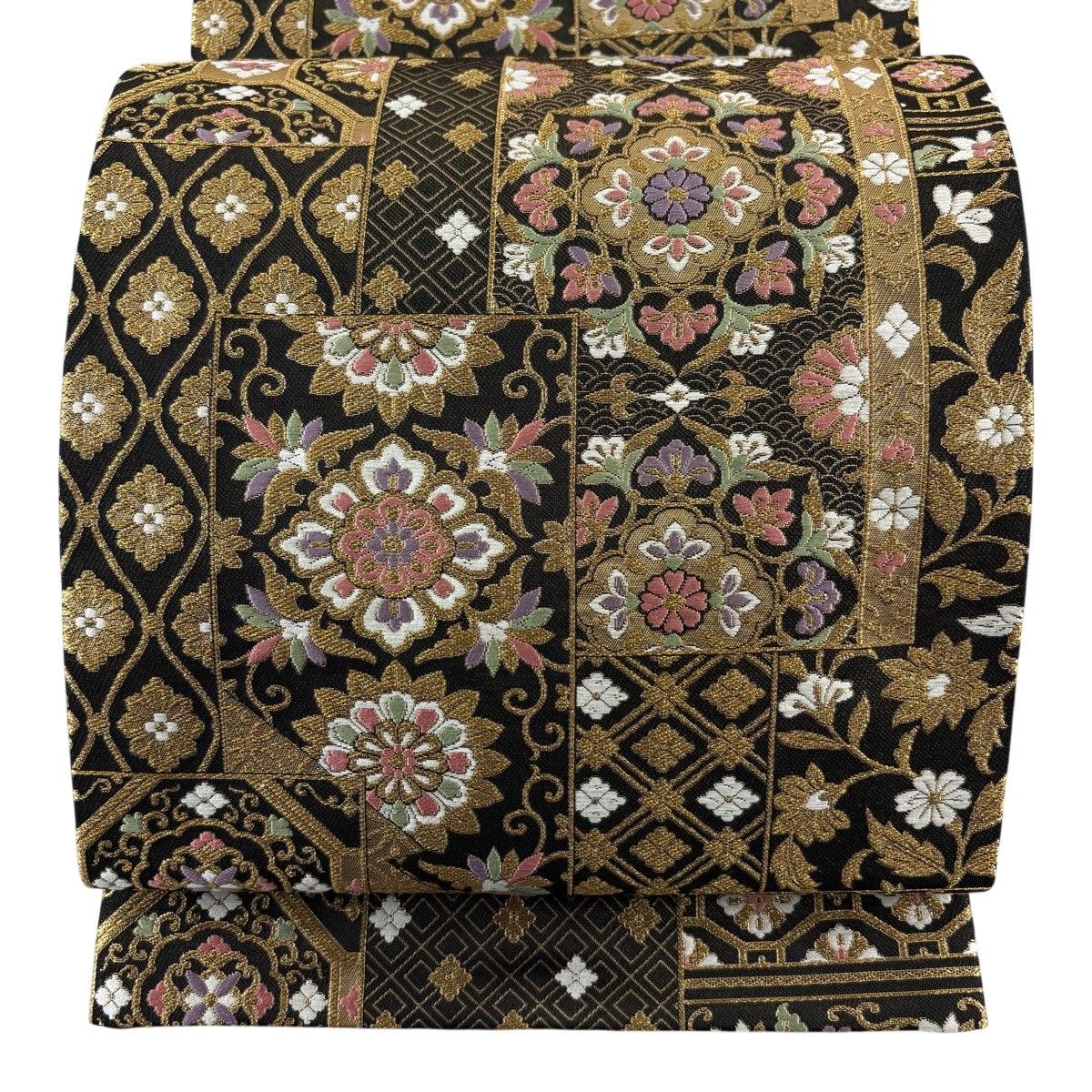 【美品】 袋帯 秀品 華文 蜀江文 金糸 箔 黒 六通 正絹 【中古】