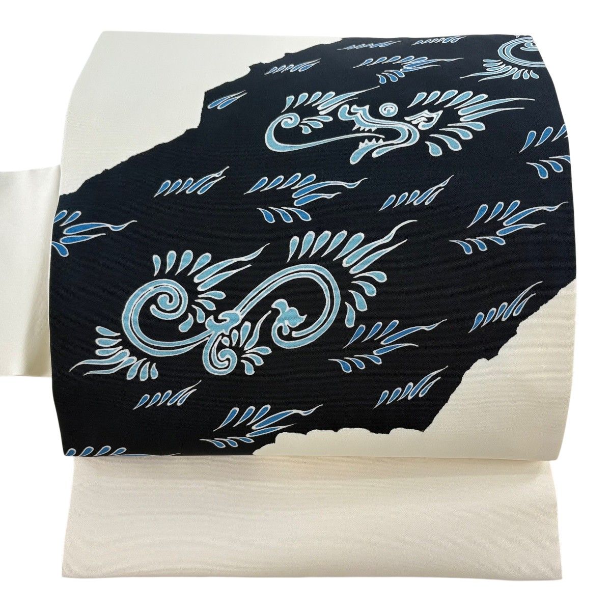 【美品】 名古屋帯 秀品 唐草 幾何学模様 クリーム 正絹 【中古】