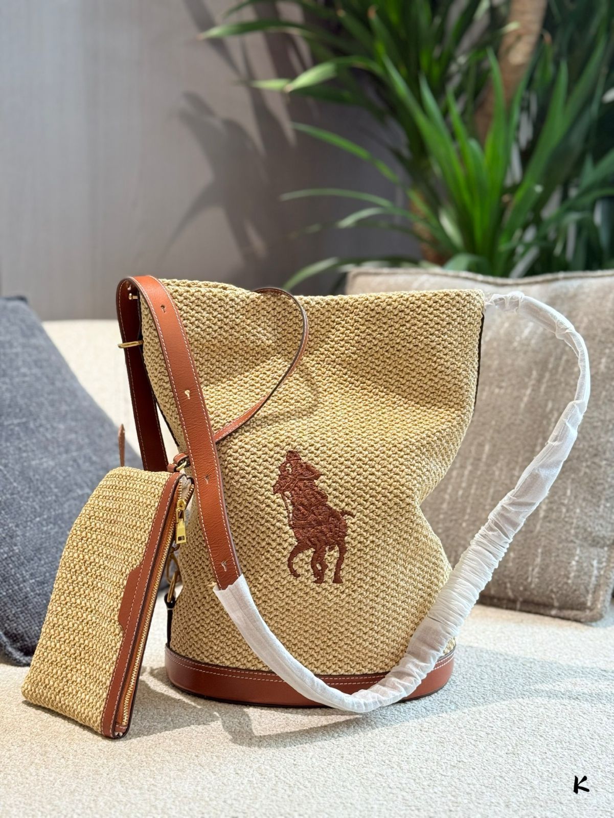 【今日特価】Ralph Lauren Raffia Woven Bucket Bag / ラルフローレン ラフィア 編み バケツバッグ