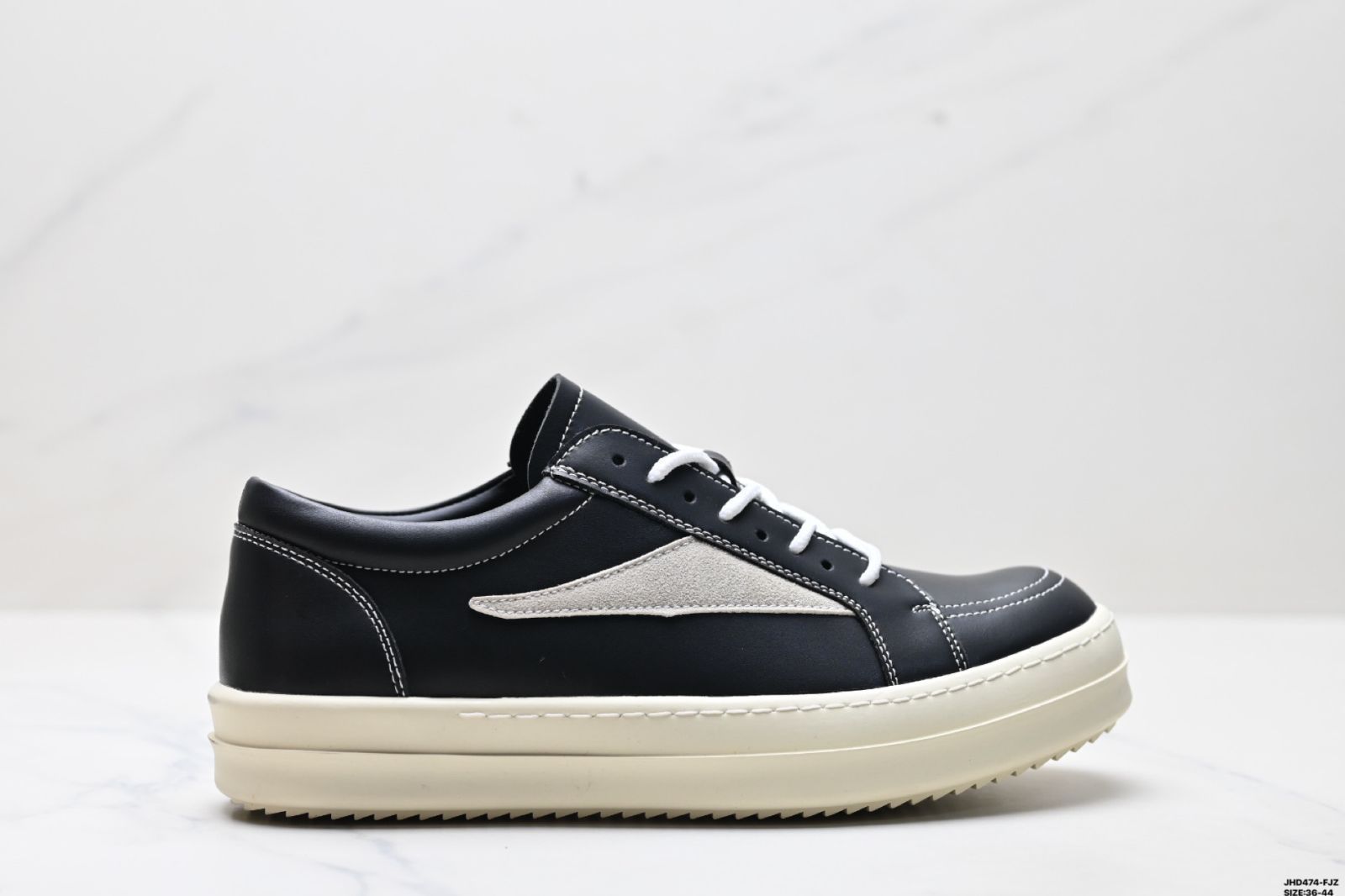 リック オウェンズ / RICK OWENS Hollywood 小牛皮 丸頭 靴紐付き ロートップスケートシューズ