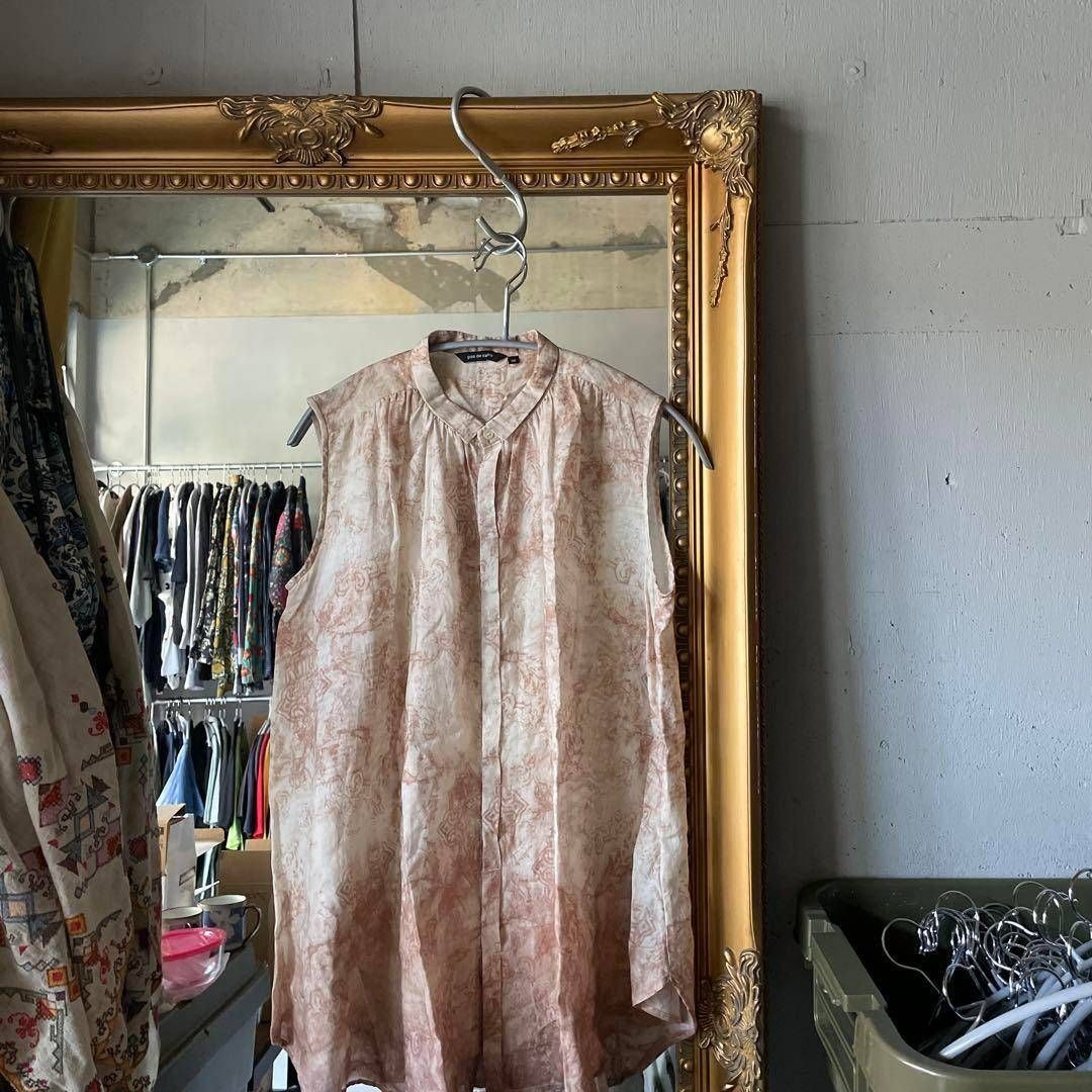 【東あずま店　併売品】　pas de calais パドカレ 花柄 総柄 ブラウス シャツ トップス　レディース　blouse　shirt　Tops　ladies　ノースリーブ　natural　ナチュラル