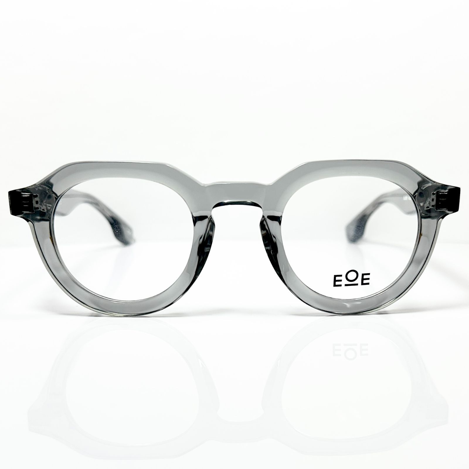 スウェーデン EOE 定価50,600円 新品 メガネ 極太クラウンパント Northern Black Crystal 灰色 Crown Panto 純正ケース/クロス付