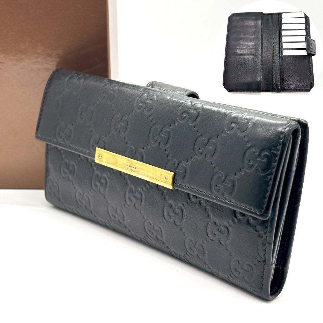 【知性は黒に宿る】　GUCCI　グッチシマ 長財布 Wホック ゴールド金具 レザー 7カード　ブラック