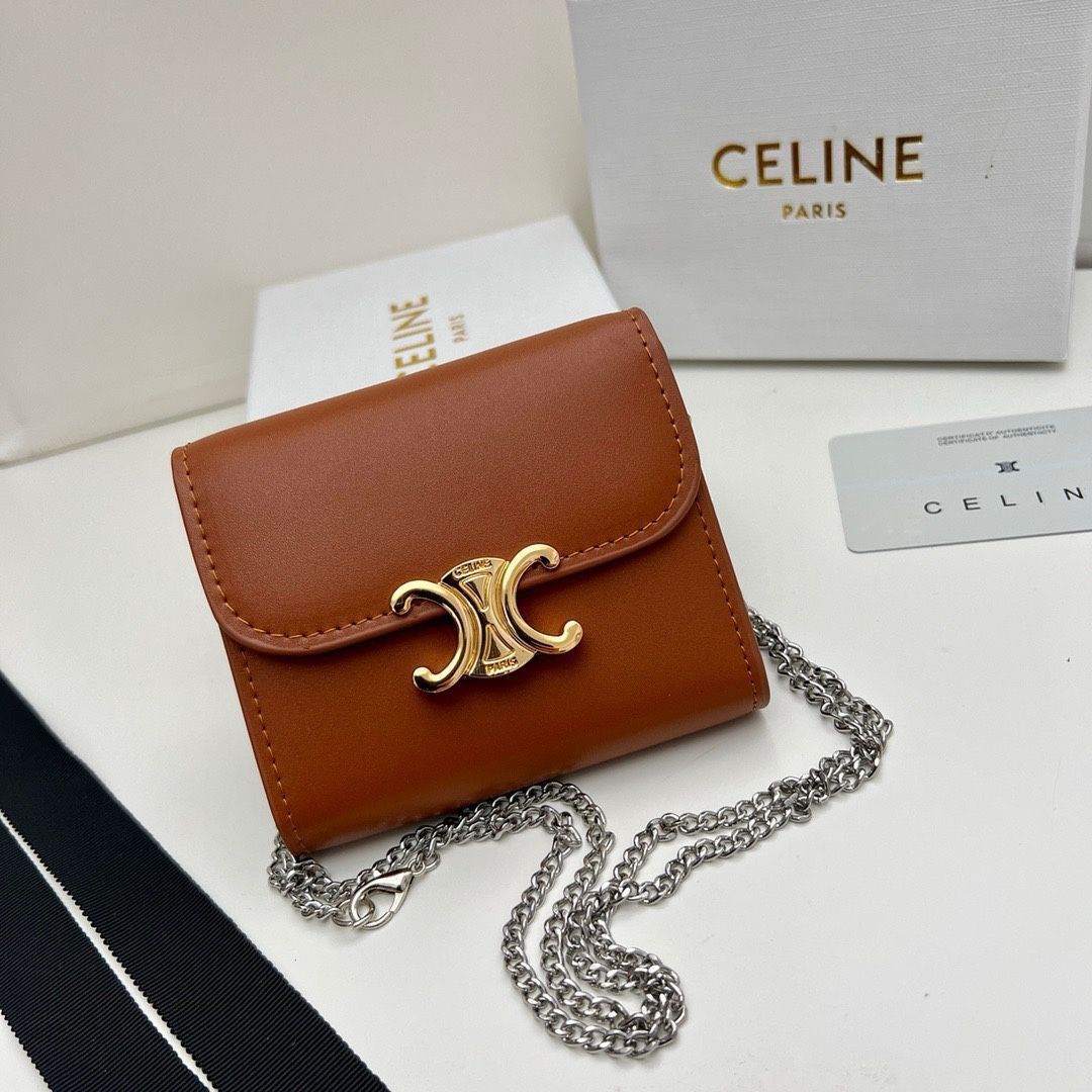 【本日限定】?Celine トリオンフ チェーンウォレット 10783 ? 高級本革＆チェーン付き！マルチ使い可能[本日特価|新品未使用品]-MM輸入