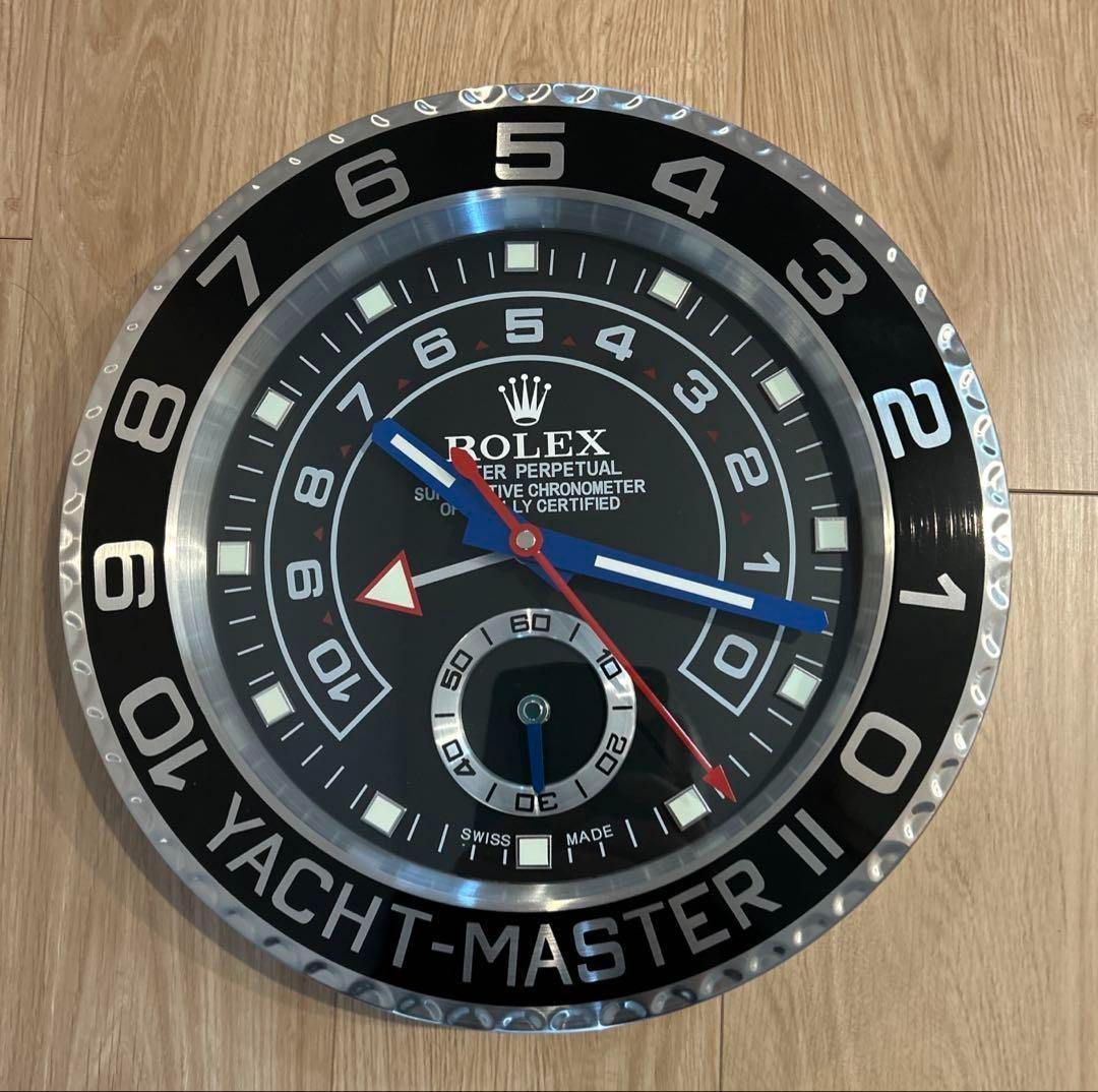 海外販促用ROLEX 掛け時計 ヨットマスター? 希少シルバー/ブラック文字盤-WTO輸入1