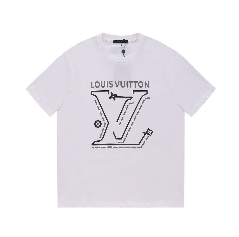【今日特価】Louis Vuitton V シリーズ 刺繍 カップル T シャツ