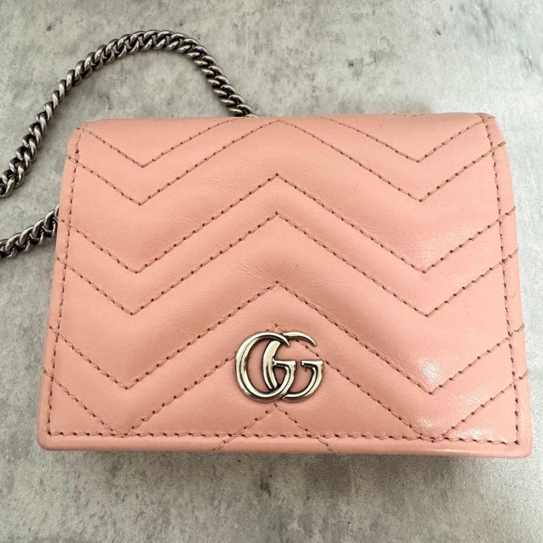 美品】GUCCI グッチ チェーンウォレット マーモント コンパクト財布 GG 
