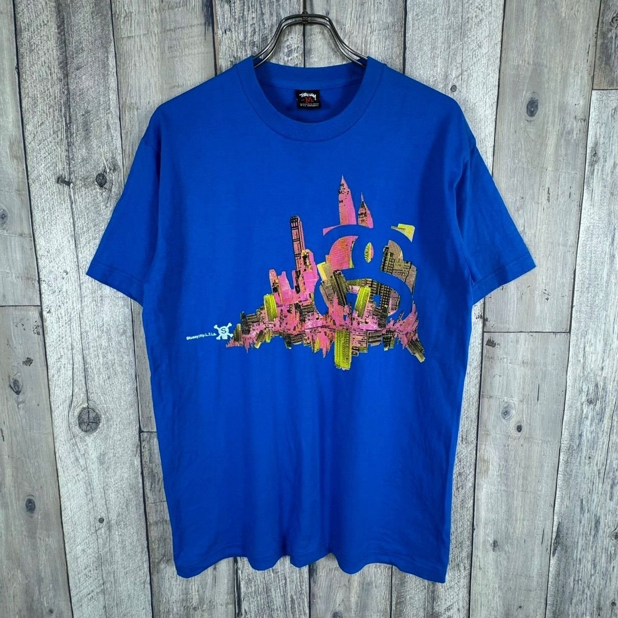 STUSSY stussy ステューシー ブルー 両面プリント 半袖 プリント Tシャツ TEE メンズ M サイズ