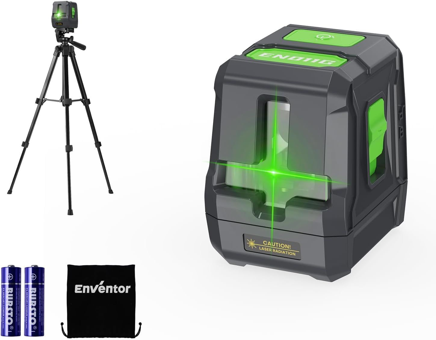 R◆Enventor レーザー墨出し器レーザークラスII 緑レーザーレベル ミニレーザー墨出し器 自動補正 傾斜モード 持ち運び便利 操作簡単 振り子がロック 収納バック付き 電池x2 三脚付き（グリーン) 2e8c4aee
