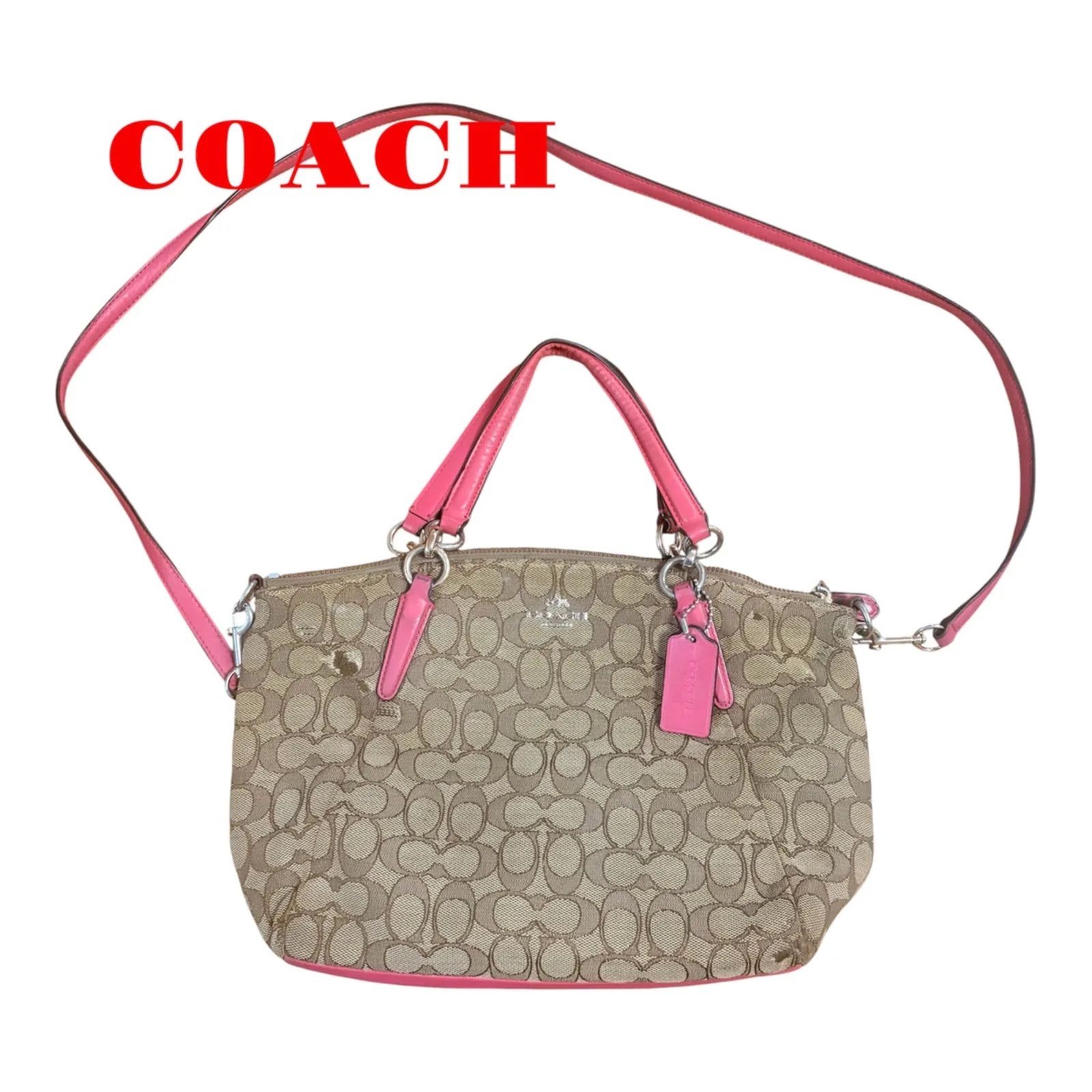 COACH コーチ ショルダーバッグ シグネチャー ピンク キャンバス 