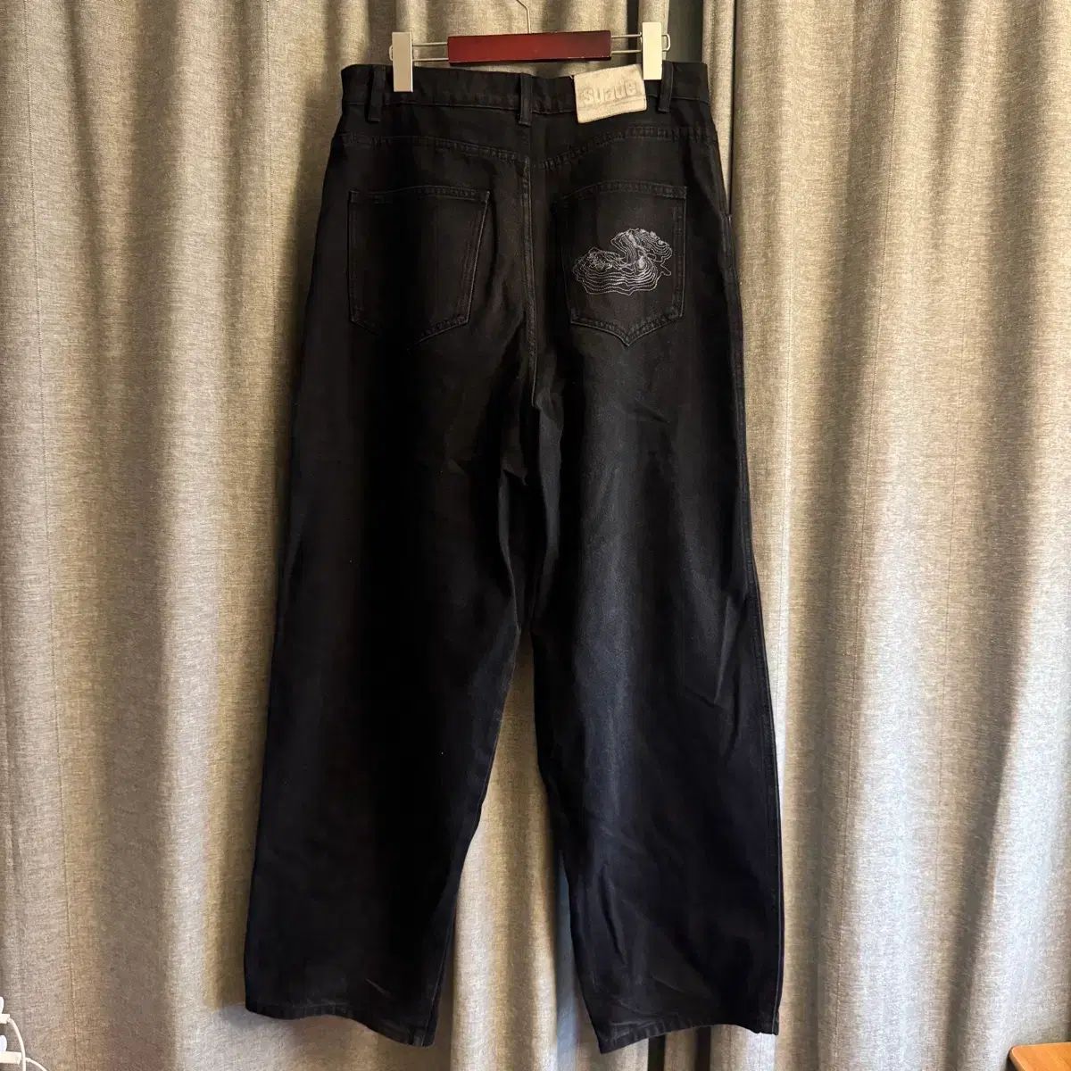 スウェード ブルー ジーン ワイド デニム パンツ L デニム パンツ 