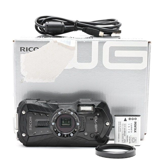 ＜並品＞ RICOH WG-70 ブラック｜本格防水デジタルカメラ｜動作良好｜実用品｜液晶に大きな傷あり｜レンズ面に傷あり｜外観使用感強め｜まだまだ使えるモデル