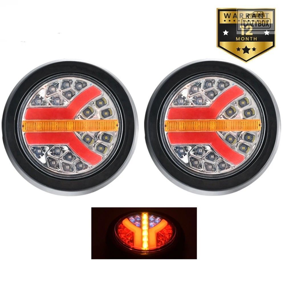 1/2/4x 12V 24V 5.5 インチラウンド LED トレーラーテール ブレーキライト DRL フロー
