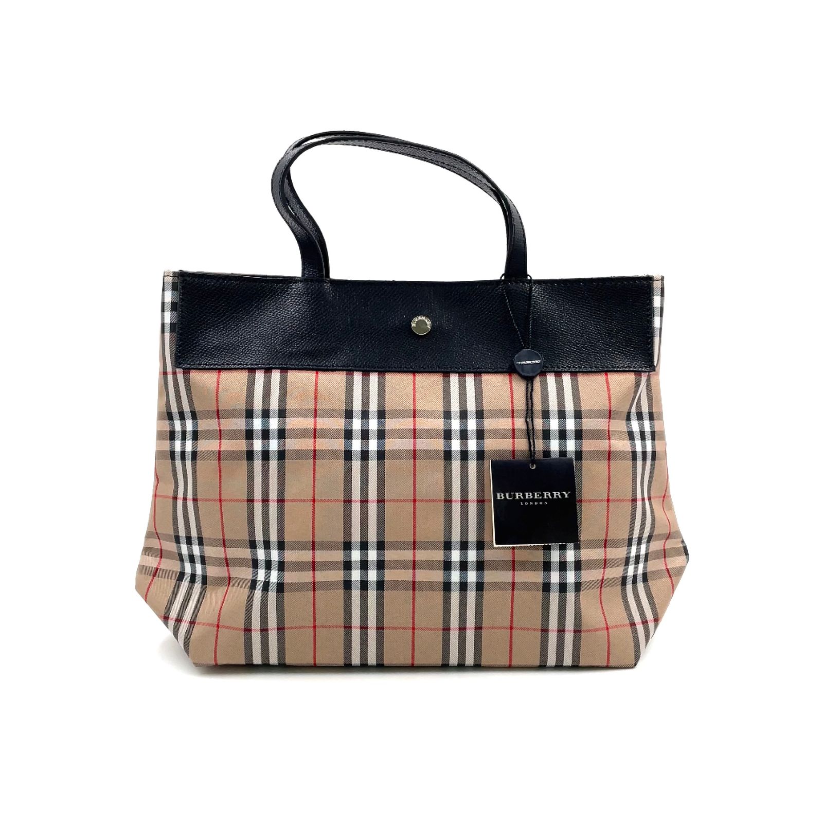 【新着】BURBERRY ノバチェック柄 レザー、キャビアスキン ブラック、ベージュ トートバッグ シルバー