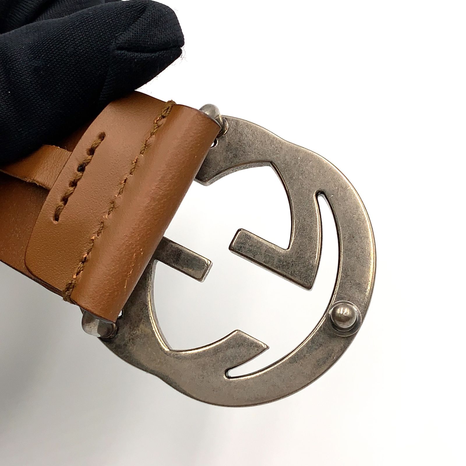 OLD GUCCI オールドグッチ 70s インターロッキングG レザーベルト GUCCI インターロッキングG アンティーク調 レザー ブラウン ベルト