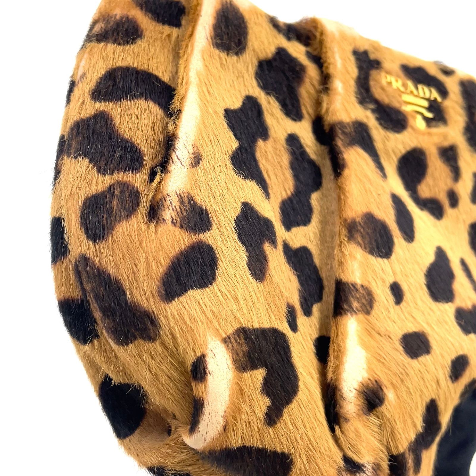 PRADA プラダ ハラコ レオパード 豹柄 クラッチバッグ PRADA レオパード柄 ポーチ レザー、ハラコ ダークブラウン、ブラウン
