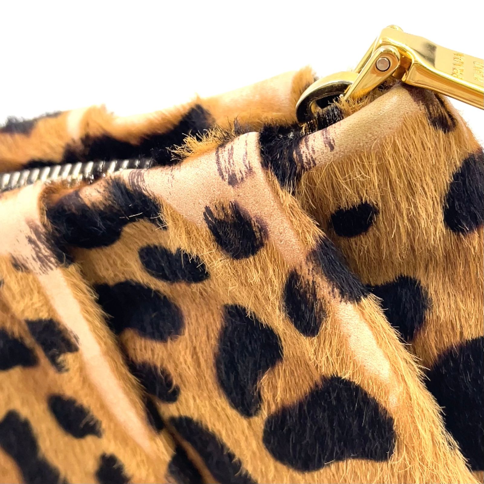PRADA プラダ ハラコ レオパード 豹柄 クラッチバッグ PRADA レオパード柄 ポーチ レザー、ハラコ ダークブラウン、ブラウン