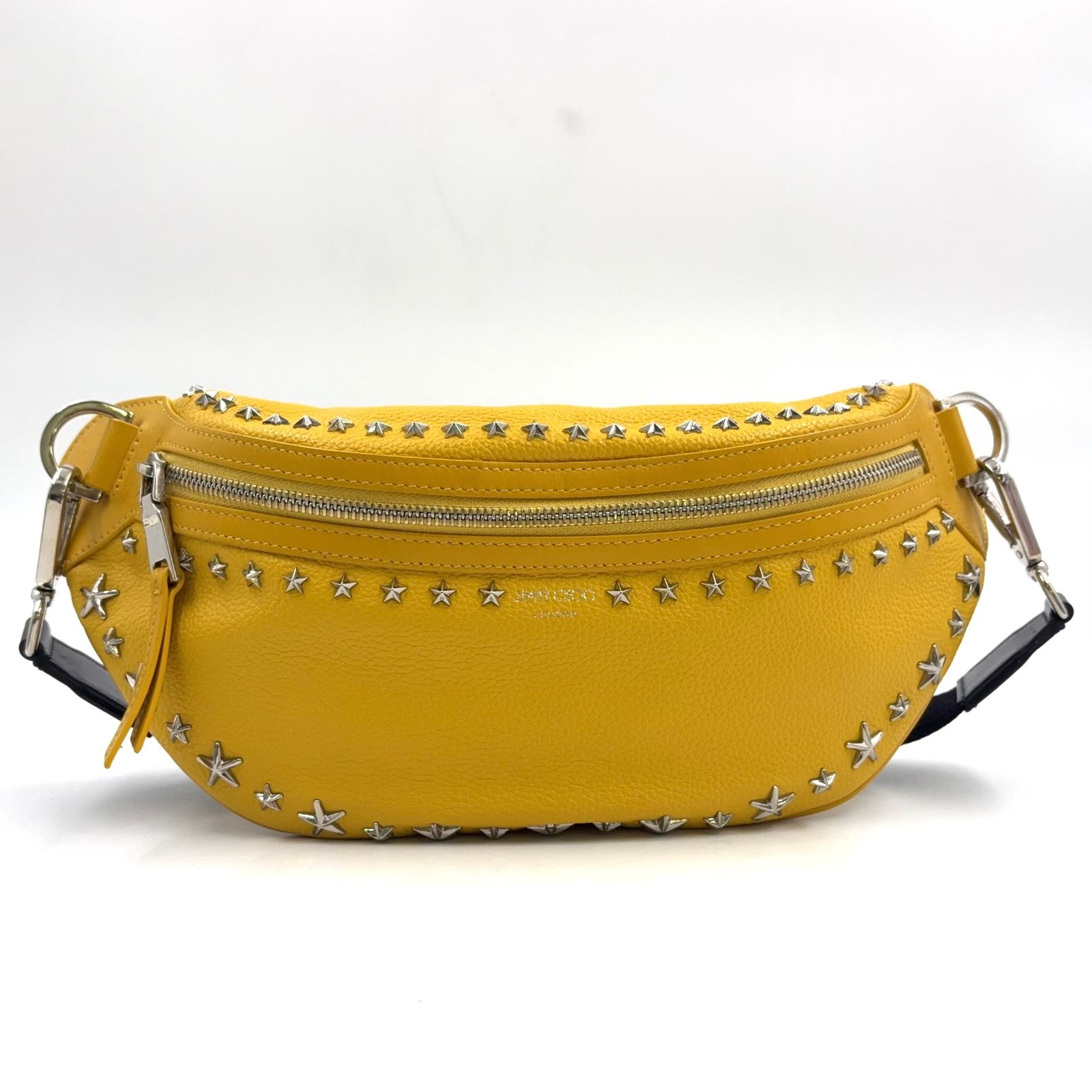 【新着】JIMMY CHOO スタースタッズ ウエスト レザー、PVC イエロー ボディバッグ シルバー