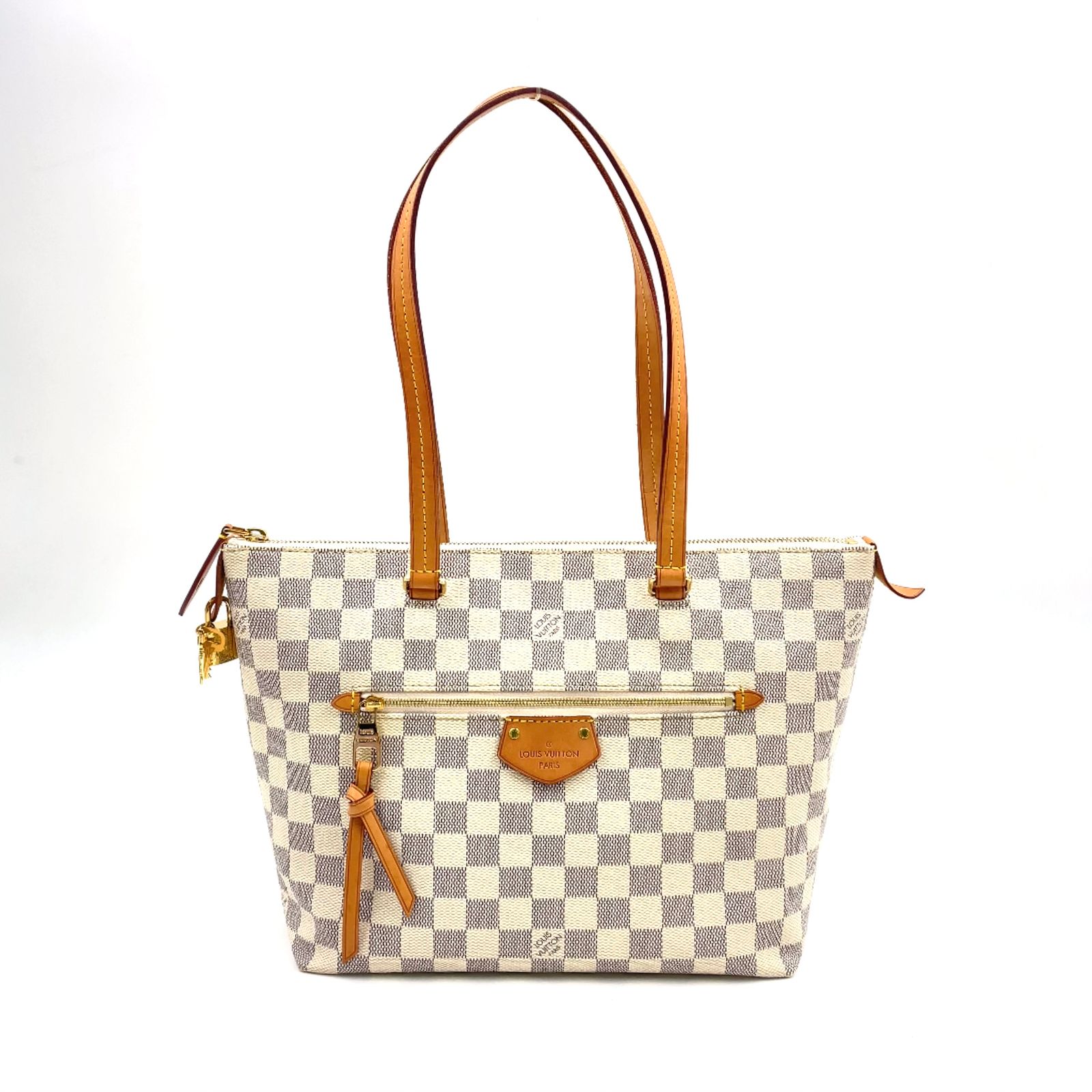 【新着】LOUIS VUITTON イエナPM ダミエアズール ダミエアズール レザー、PVC ホワイト、ライトブラウン トートバッグ ゴールド N44039