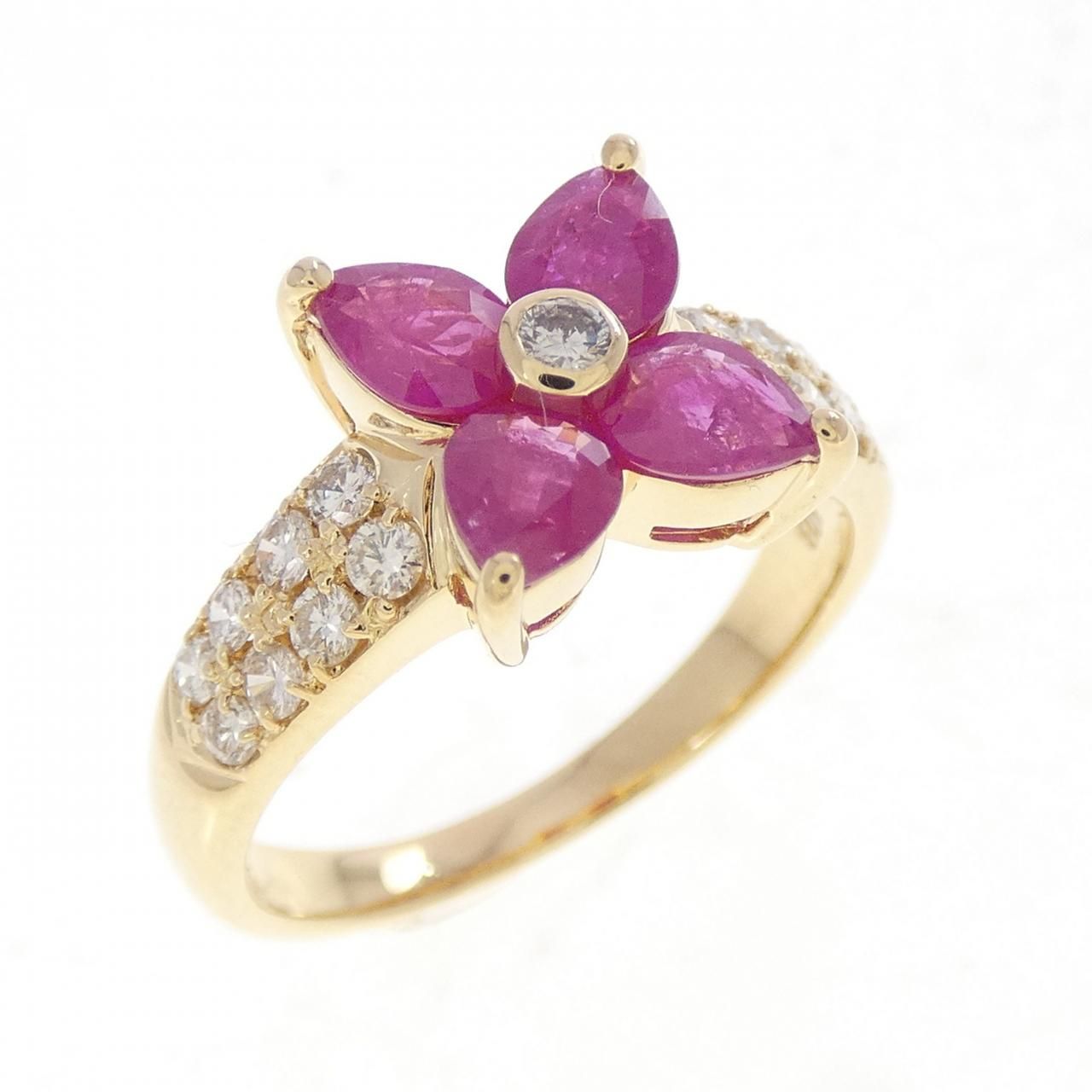 K18YG フラワー ルビー リング 1.00CT