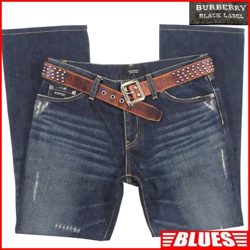 BURBERRY BLACK LABE 廃盤 バーバリーブラックレーベル ジーンズ デニム W34位 ノバチェック ダメージ加工 フラップポケット 刺繍 メンズ 82 バーバリー_ウエスト83cmから87cm一覧←SEULB屋着古← HS609