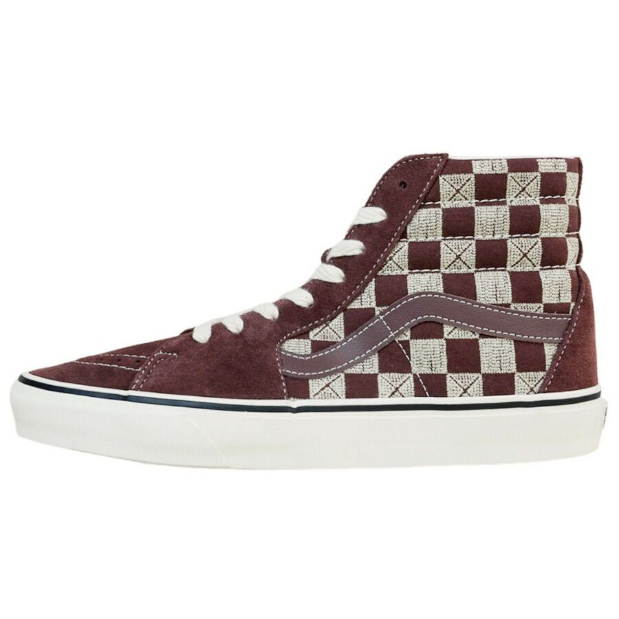 VANS スニーカーVANS ヴァンズ バンズSK8-HI【箱なし】スケートハイSTITCH CHECKERBOARD BITTER CHOCOLATEステッチチェッカーボード ビターチョコレート茶 白 総柄 刺繍 スエード メンズ スニーカー 靴 スケボー