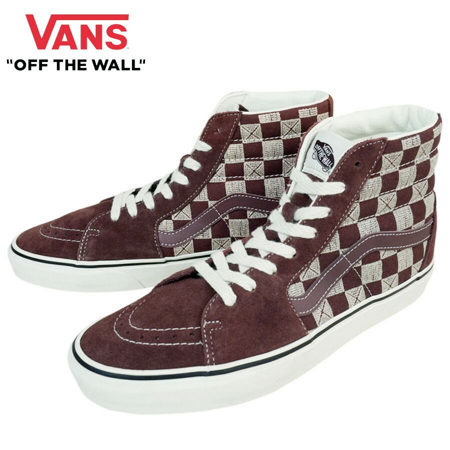 VANS スニーカーVANS ヴァンズ バンズSK8-HI スケートハイSTITCH CHECKERBOARD BITTER CHOCOLATEステッチチェッカーボード ビターチョコレート茶 白 総柄 刺繍 スエードメンズ レディース スニーカー 靴 スケボー
