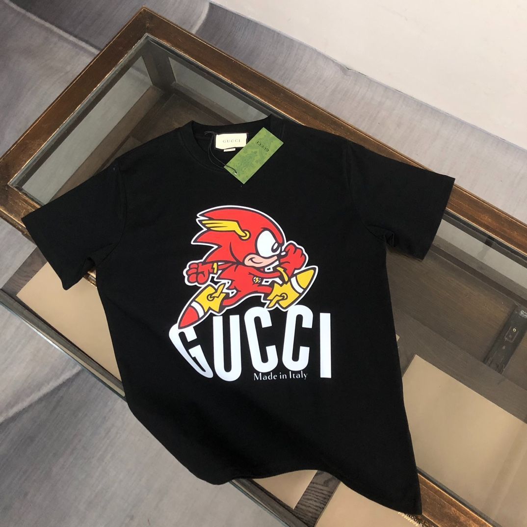 【本日限定特価】GUCCI 春夏カップルTシャツ ブラック/ベージュ [本日特価|新品未使用品]