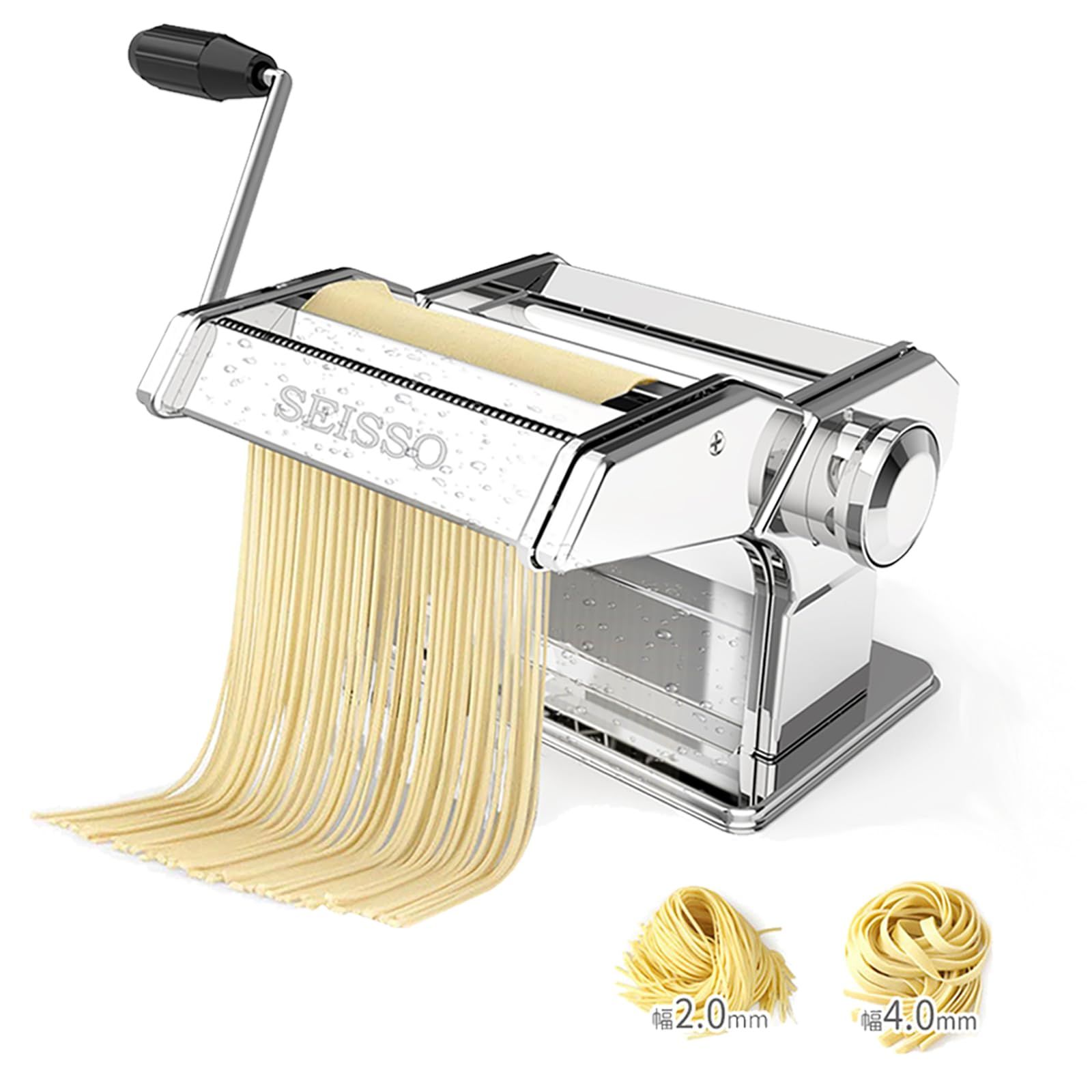 SEISSO パスタマシン 手動 製麺機 家庭用 ステンレス製 2mm＆4mmカッター 9段階厚さ調整 洗える 分離式 耐久性 卓上固定可★m 14ef6dc1