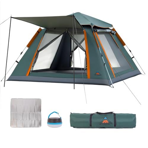 ☆新品☆ワンタッチテント 3?4人用 簡易テント 初心者向け 簡単設営 二重層 通気 防風 防水 耐水圧2000mm UVカット加工 軽量 アウトドア ファミリー お花見 防災 登山用 ピックニックマット・ランタン・収納袋・前室ポール付き 1d833e92