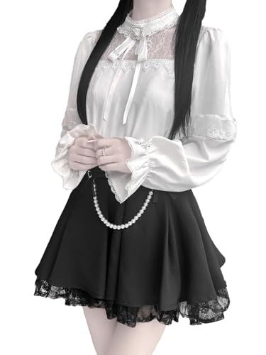 [MODKOKU] 地雷系 ケープ風 3点セット 上下着 レディース セットアップ ブラウス ミニスカート レース フリル リボン ロリータ 十字架 量産型 ゴシック レースアップ 萌え 透け感 チュール ミニ 長袖 少女 女の子 春 夏 秋 c1a6d2eb