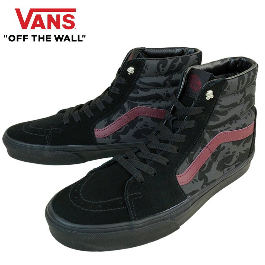 VANS スニーカーVANS ヴァンズ バンズSK8-HI スケートハイIN THE SHADOWS PORT/BLACKインザシャドー ポートブラック黒 炎 ファイヤー バーガンディー グラフィック ドクロ スカルメンズ レディース スニーカー 靴 スケボー