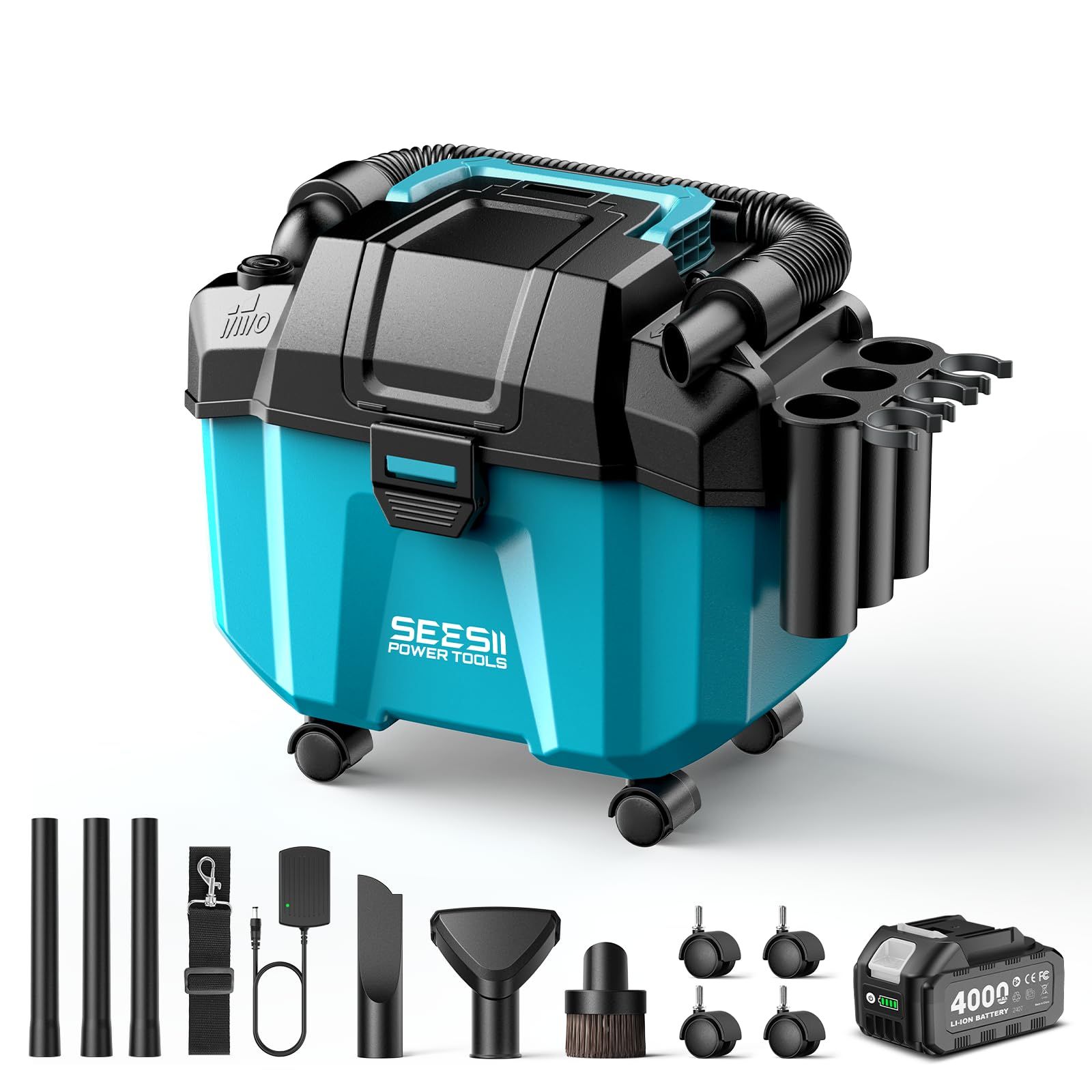 【2026新型】SEESII 集塵機 乾湿両用 掃除機 充電式 コードレス 小型 集じん機 強力吸引 10L大容量 持ち運び便利 お手入れ簡単 ソファ/絨毯/車内//隙間 4000mAh充電式バッテリー付きma aed1a5e0