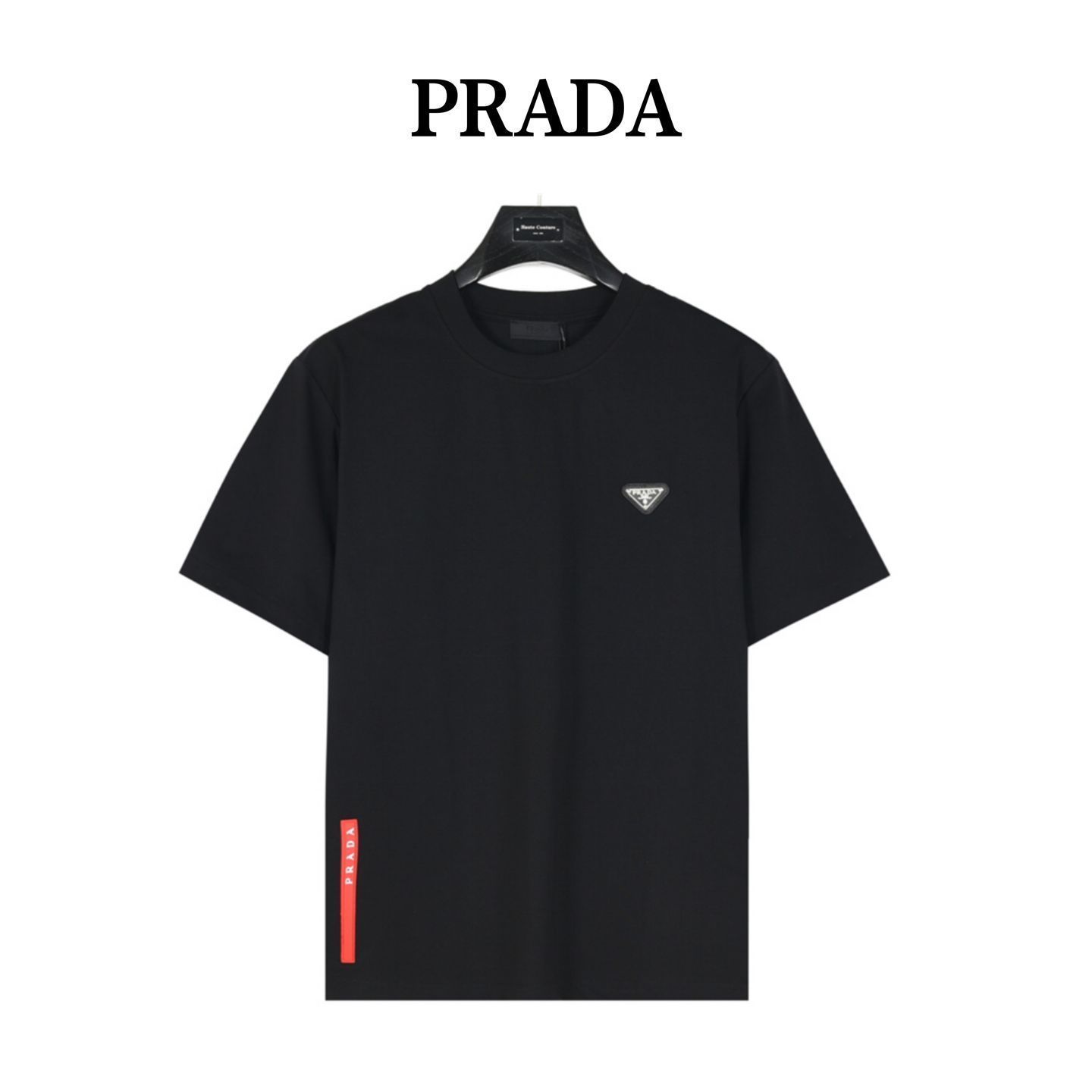 【今日特価】Prada / プラダ 25ss 胸三角ロゴ後裾赤条 T シャツ