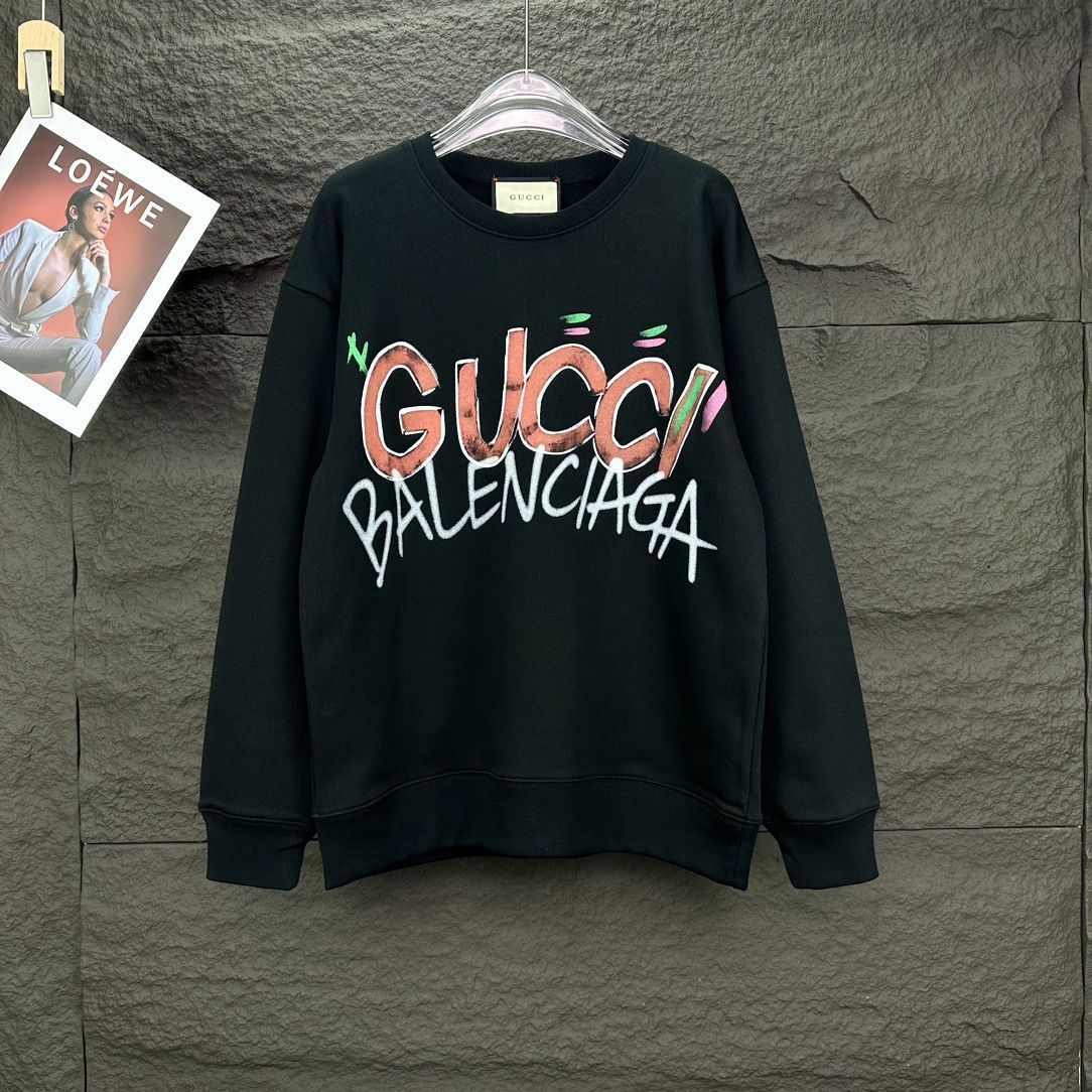 【本日限定特価】Gucci × Paris コラボ メンズ＆レディース スウェットシャツ ロゴプリント ブラック/ベージュ XS-L [本日特価|新品未使用品]