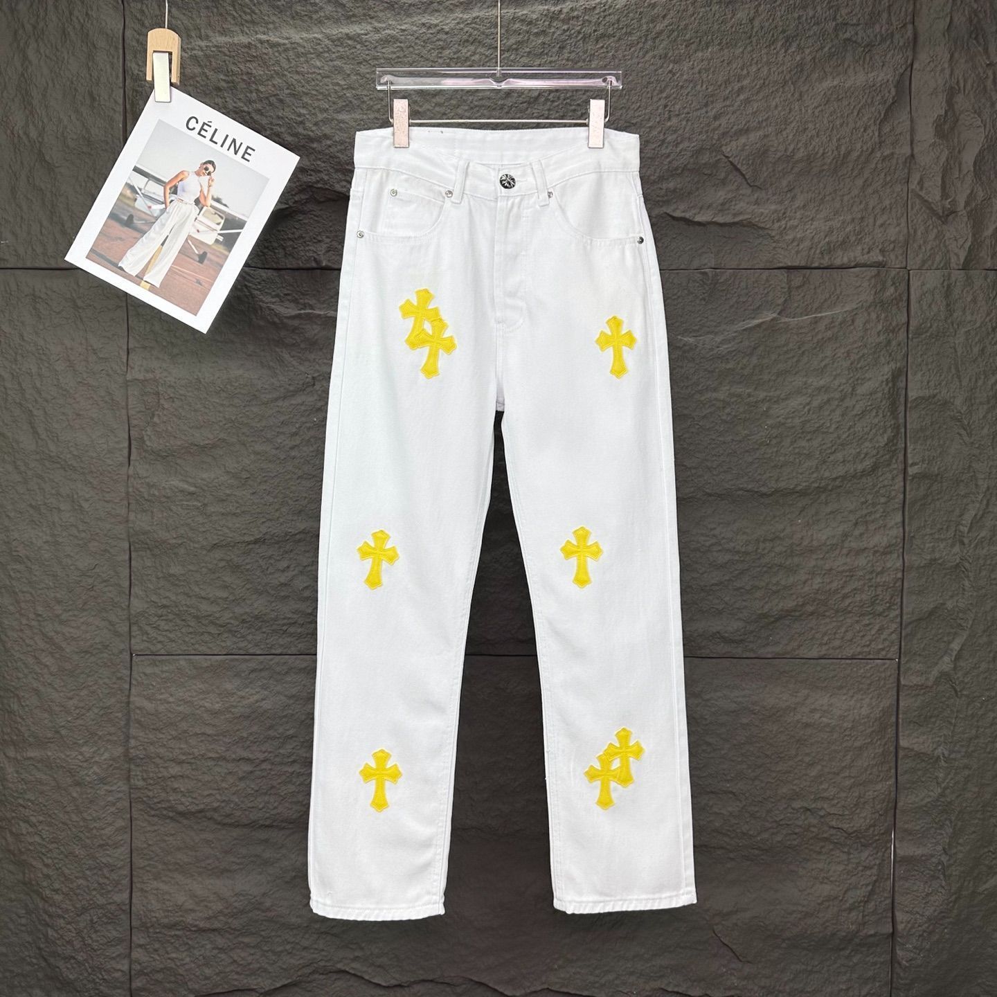 【今日特価】Chrome Hearts 2025 New イエロー十字貼り 男女兼用 デニムパンツ