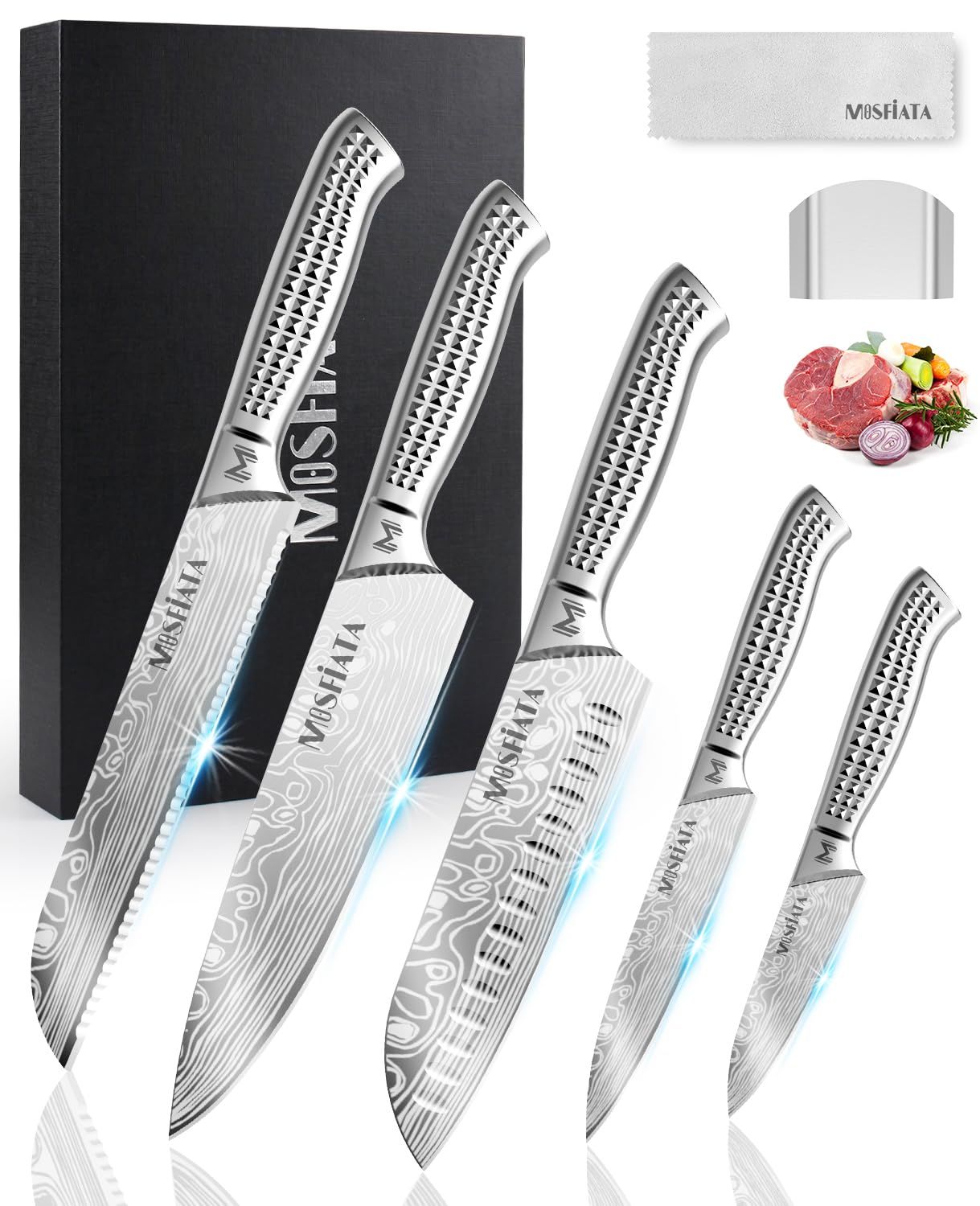 ☆新品☆MOSFIATA 包丁セット - 【牛刀・菜切り包丁・ペティナイフ】7個セットキッチンカッター、高炭素ステンレスハンドル付き - 203MM牛刀包丁 203MMパンナイフ178MM三徳包丁88MM+126MM果物ナイフ b68ad346